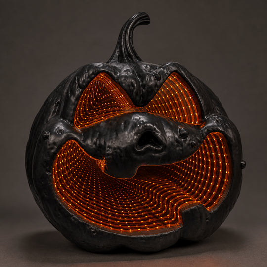 10.9-Inch Black Pumpkin LED Infinity Mirror Halloween Decor