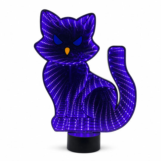 13" LED Black Cat Infinity Light – Purple Halloween Decor
