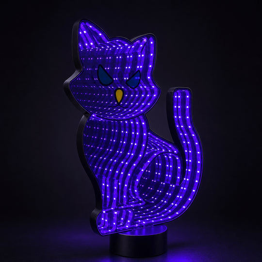 13" LED Black Cat Infinity Light – Purple Halloween Decor