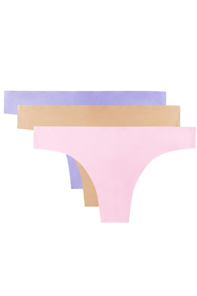 AQS Pink Nude and Purple Solid Seamess Thong
