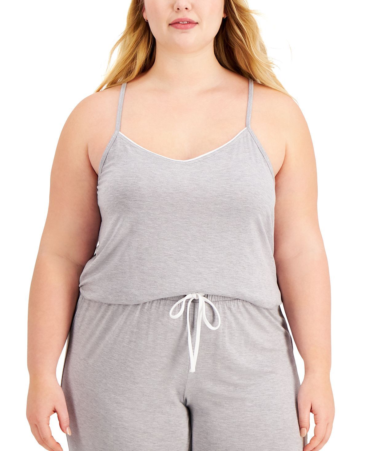 Alfani Plus Knit Tank Top Pajama Set Heather Grey