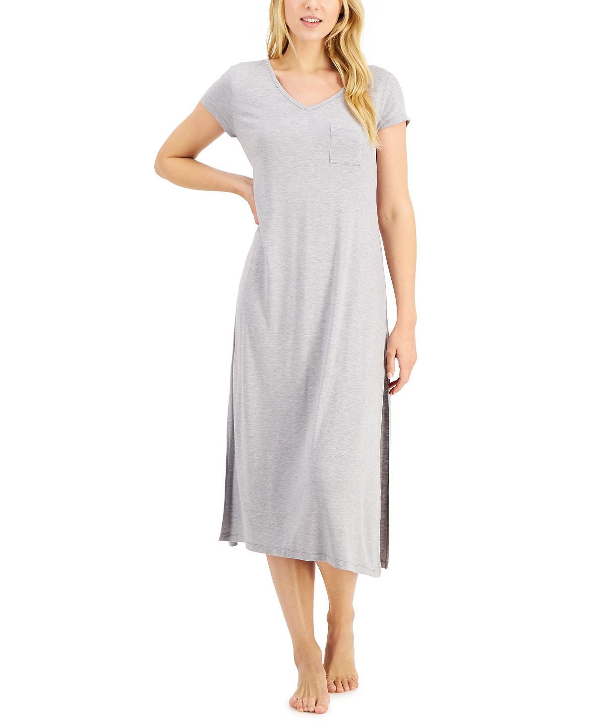 Alfani Ultra-soft Long Sleepshirt Nightgown Hy Grey Hthr