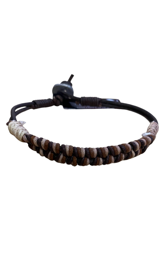 AmiGAZ Brown Tone Hemp Braid Leather Bracelet