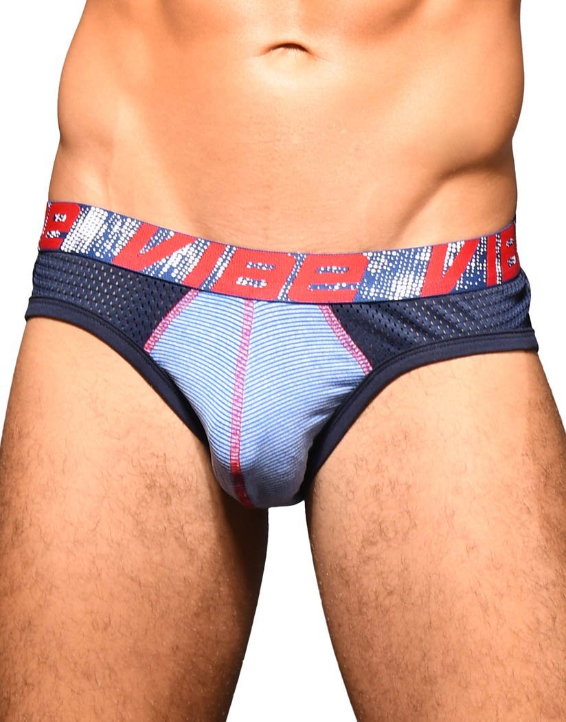 Andrew Christian Navy Vibe Stripe Sports Mesh Brief
