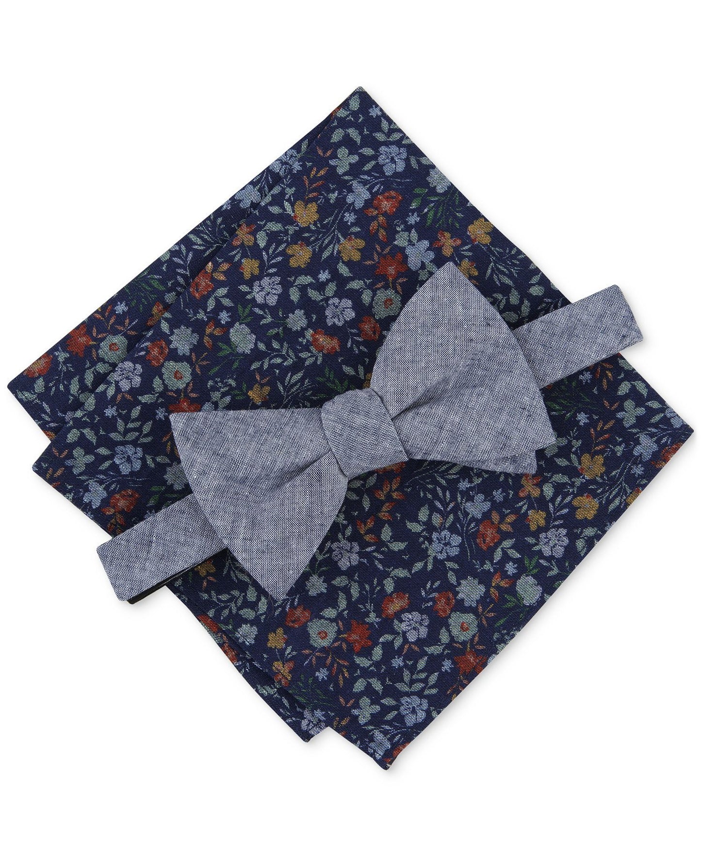 Bar III Kanupp Solid Bow Tie & Floral Pocket Square Set