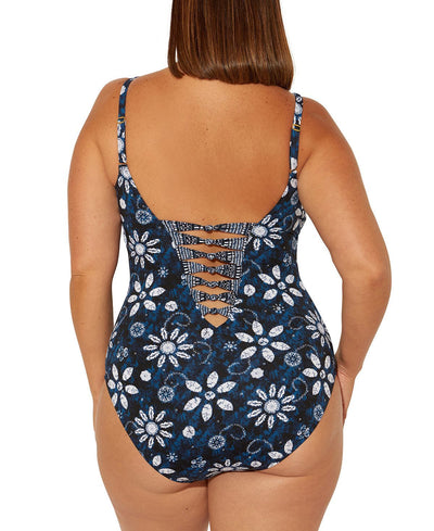 Bleu By Rod Beattie Plus Take A Dip Printed Strappy One-piece Swimsuit Navy Multi