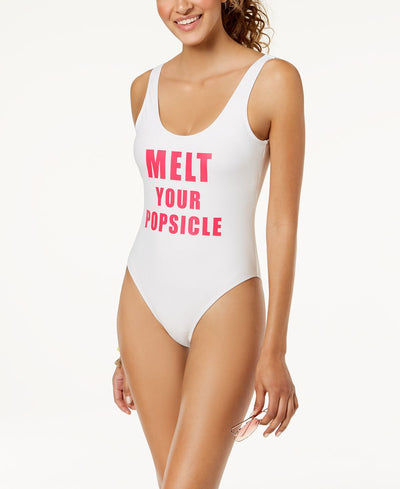 California Waves Juniors' Graphic Cheeky One-piece Swimsuit Wine