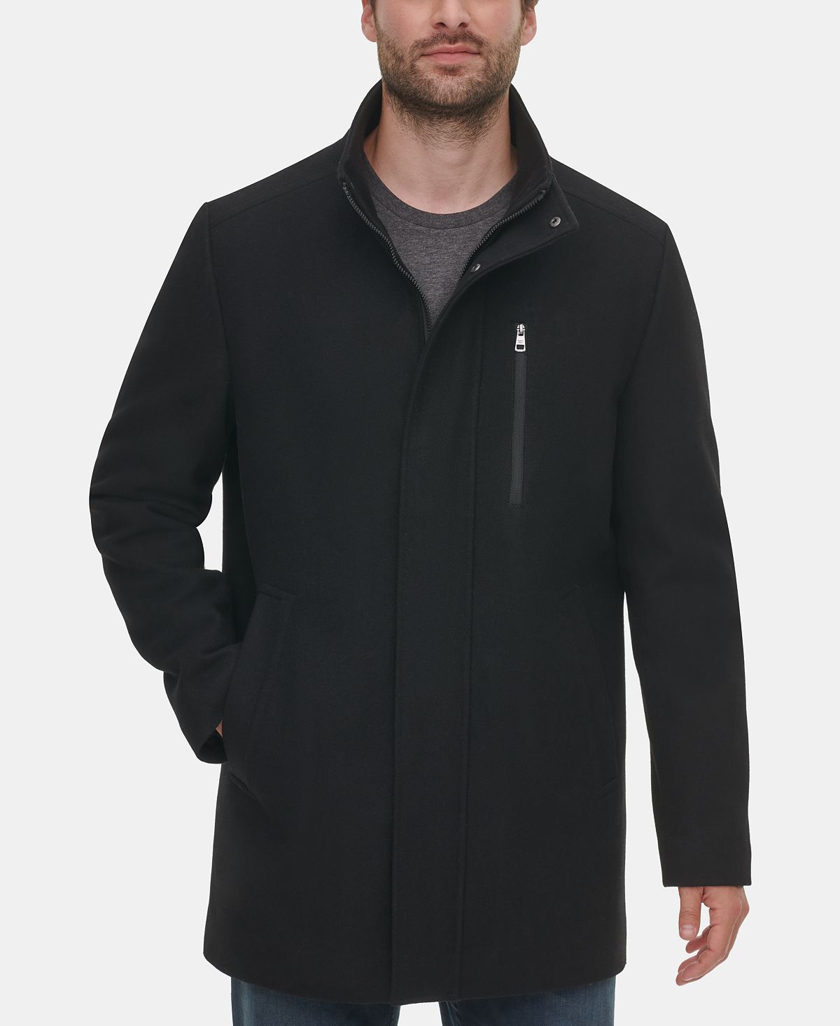 Calvin Klein Big & Tall Classic Wool Overcoat Black