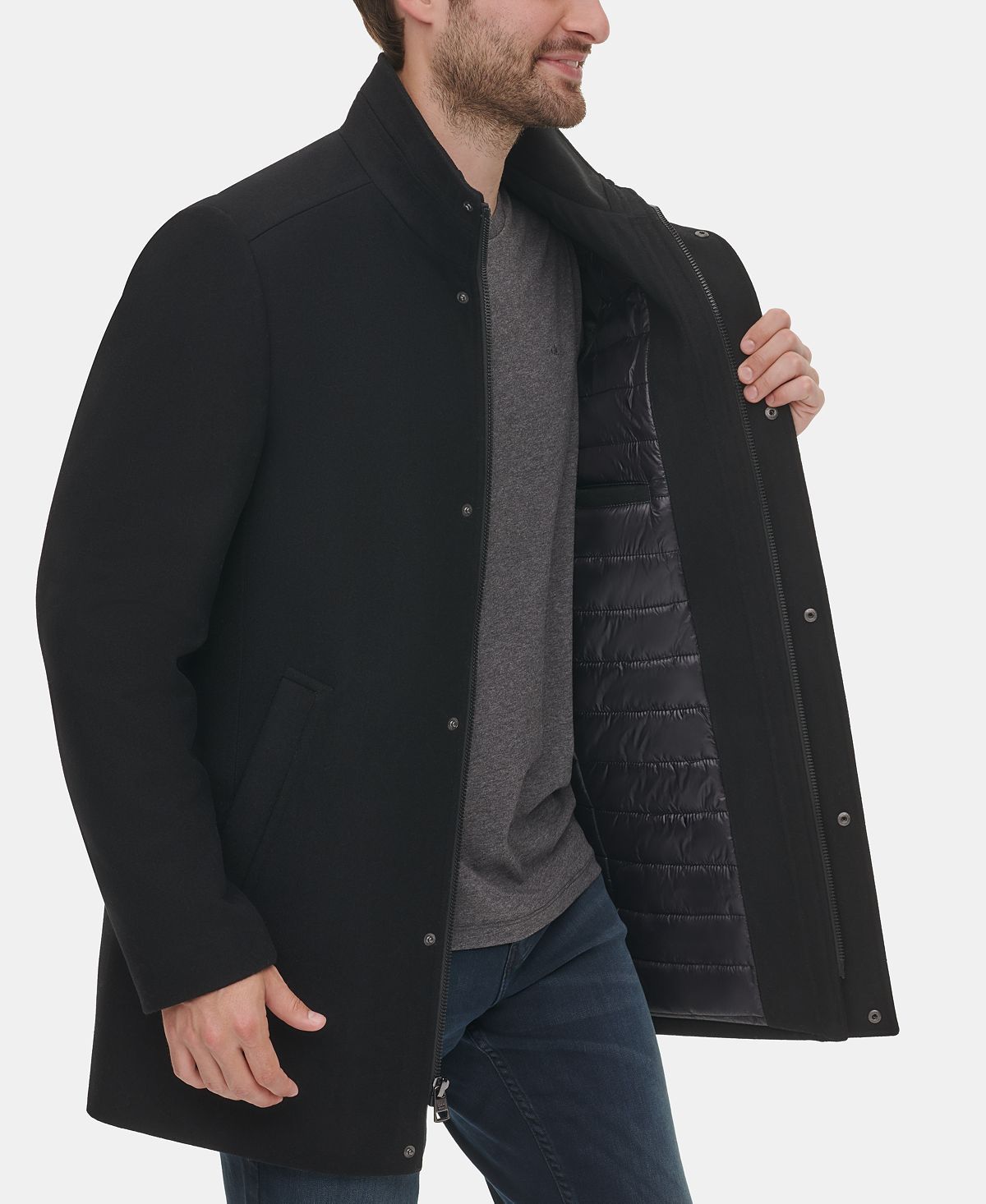 Calvin Klein Big & Tall Classic Wool Overcoat Black