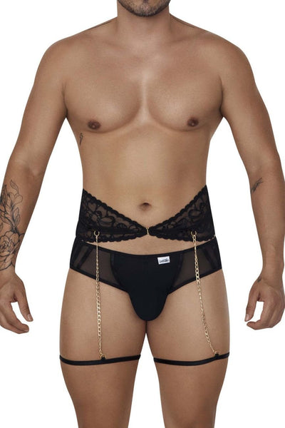 CandyMan Black 99703 Garter Briefs Two Piece Sets