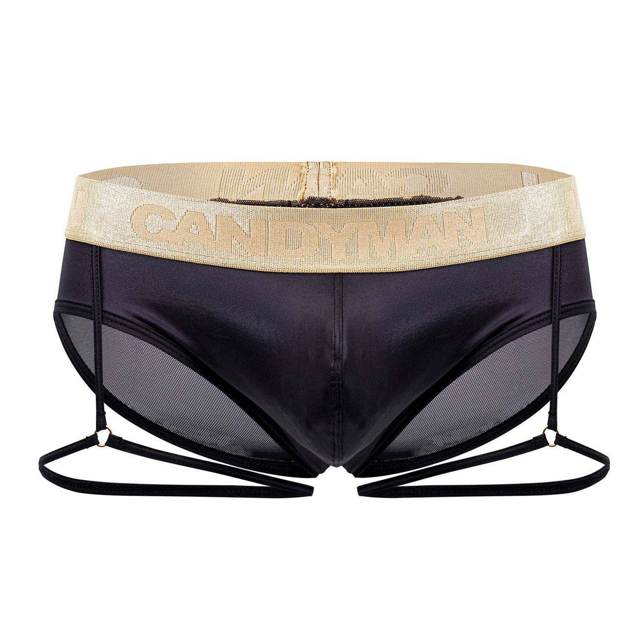 CandyMan Black 99722 Garter Mesh Brief