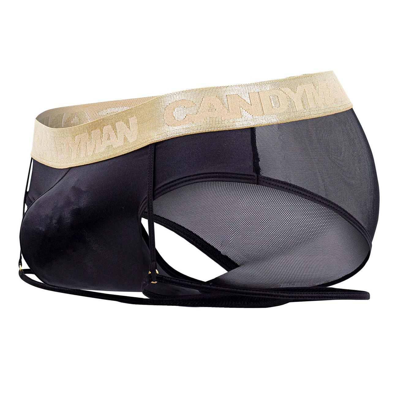 CandyMan Black 99722 Garter Mesh Brief