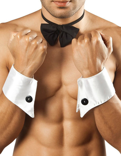 CandyMan Black and White 9646 Bowtie and Cuff Set