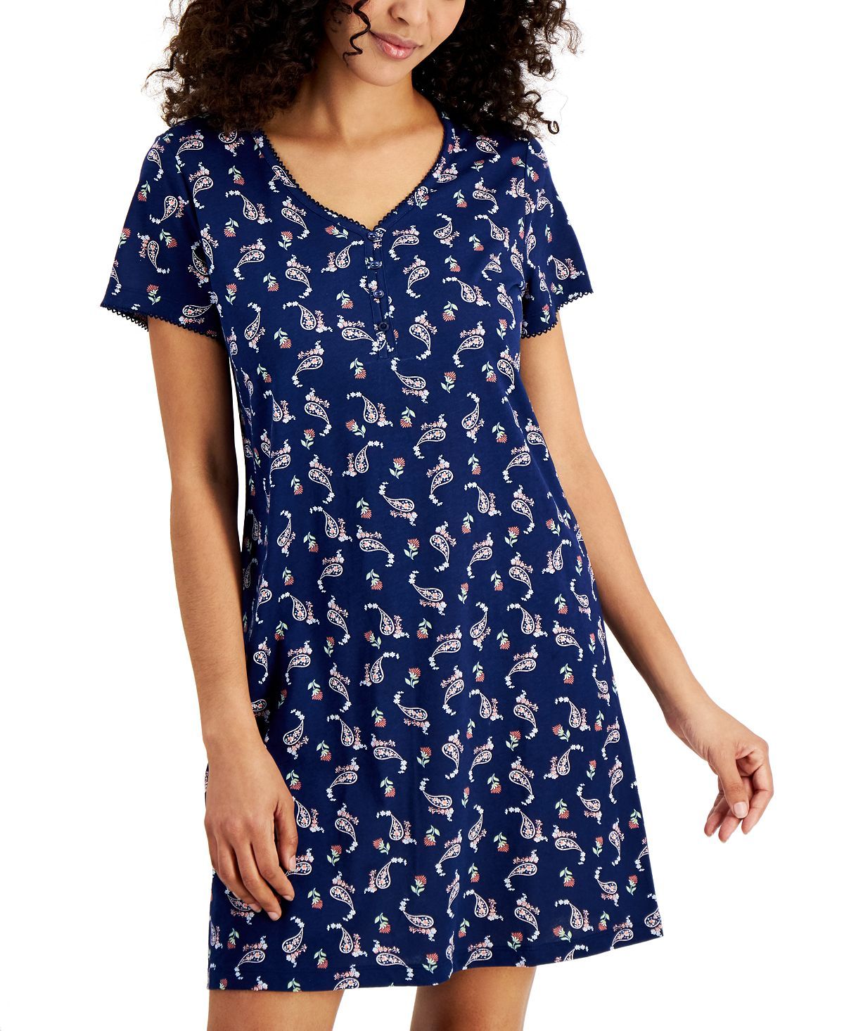 Charter Club Cotton Printed Sleep Shirt Scatter Paisley