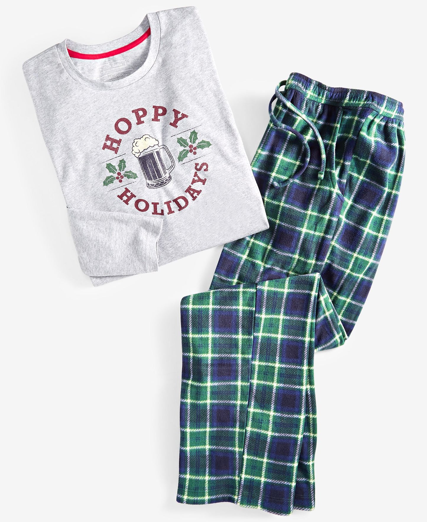Club Room Plaid Fleece Pajama Top & Pants Set