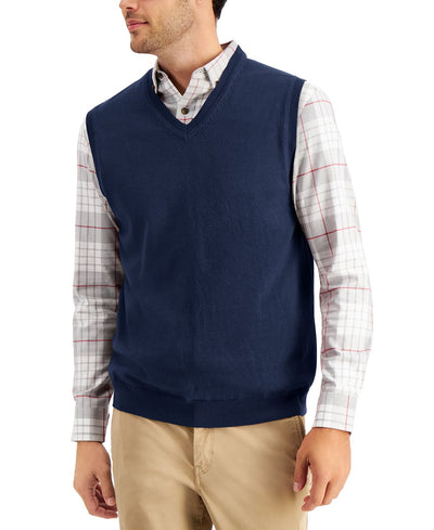 Club Room Solid V-neck Sweater Vest Navy Blue