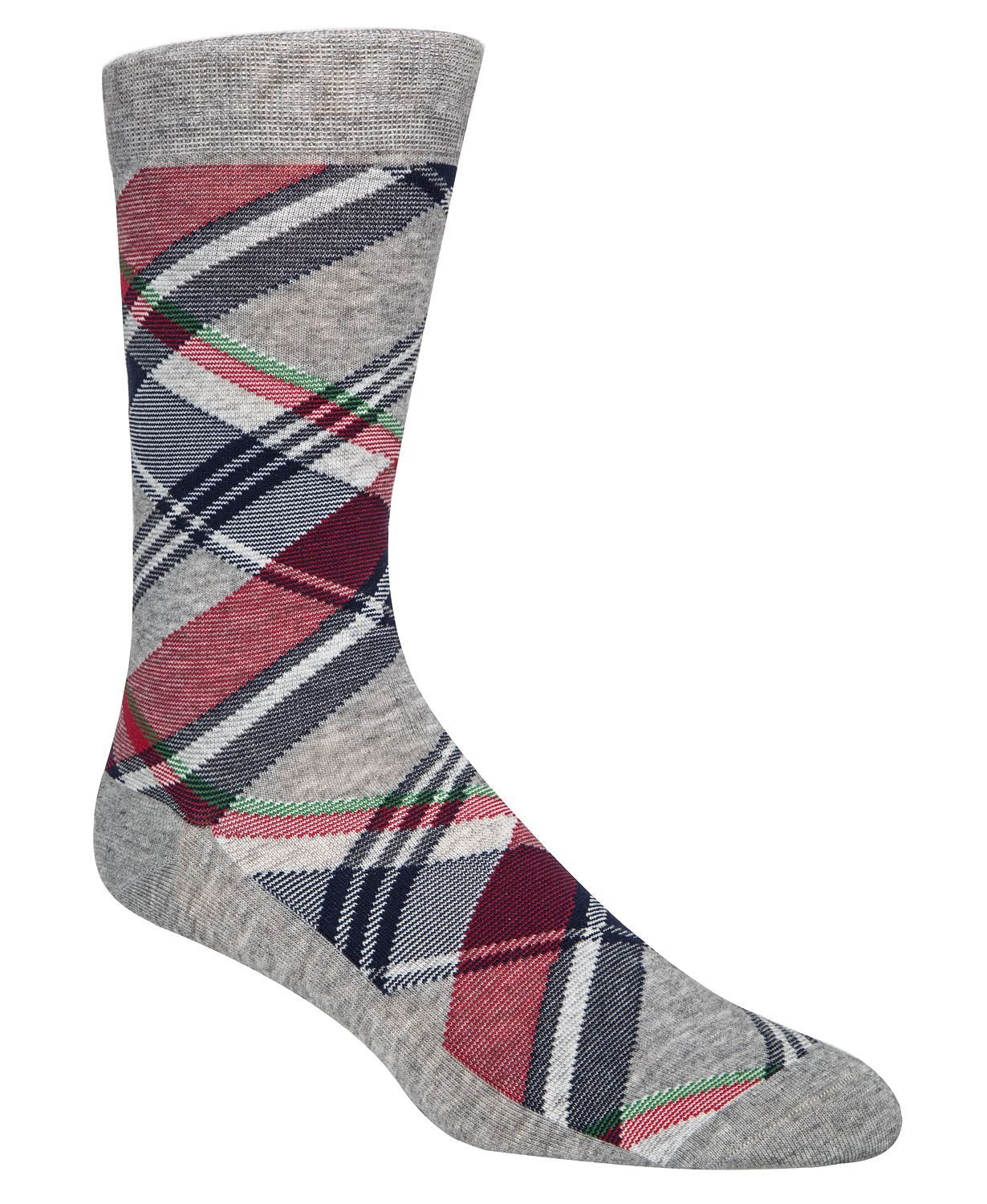 Cole Haan Diagonal Plaid Crew Socks Grey Heather