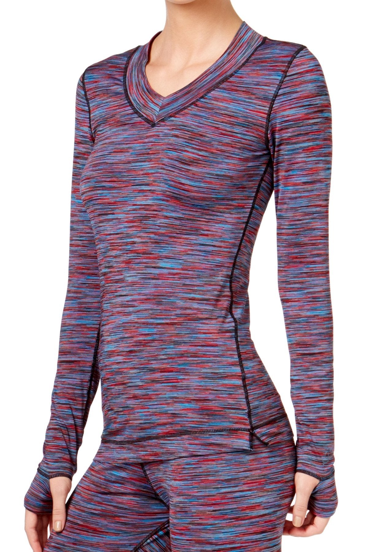 CuddlDuds Blue/Plum Space-Dye Flex-Fit V-Neck Top
