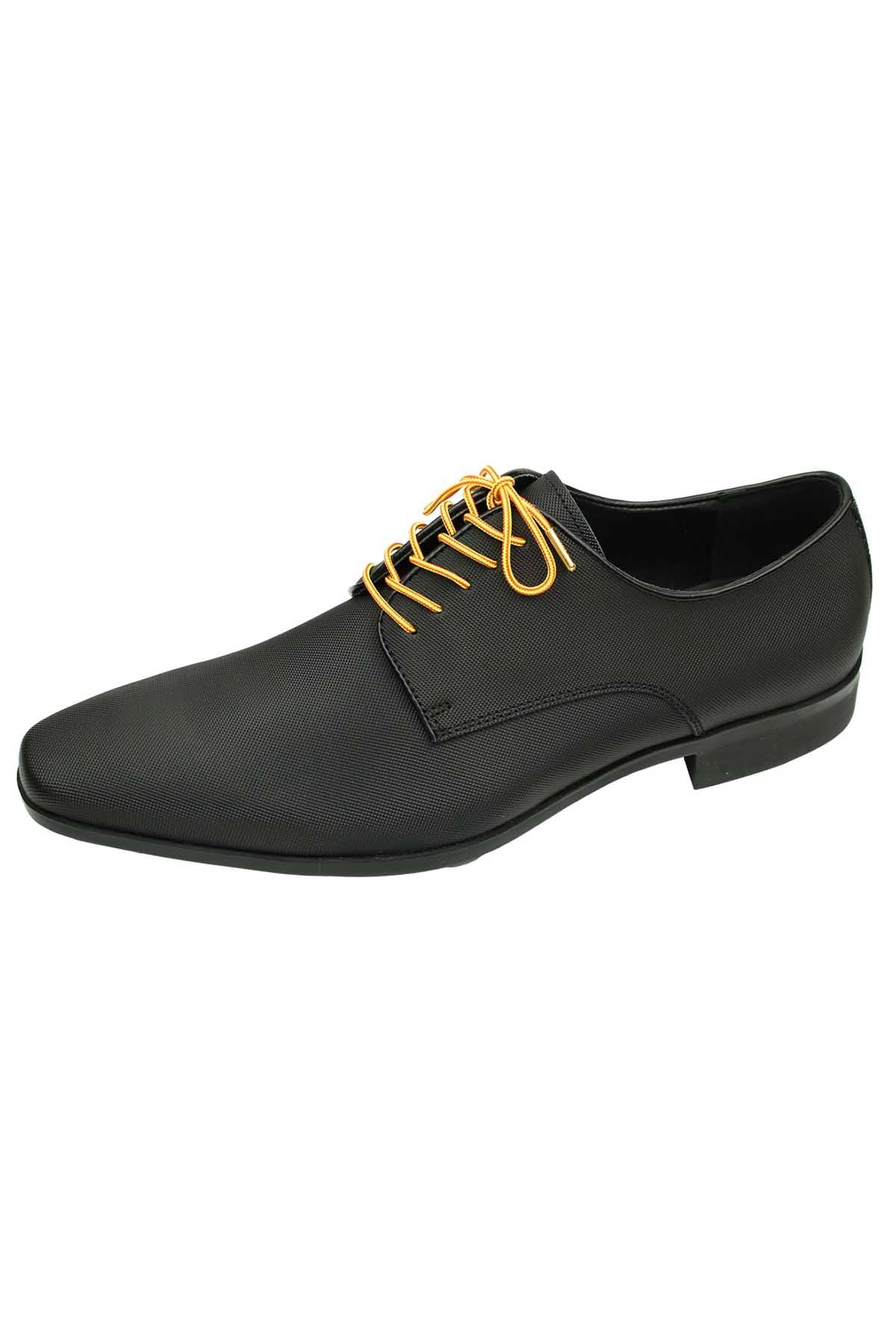 DIBI Bright-Red/Yellow Striped Dress Shoelaces w/ Gold Aglets