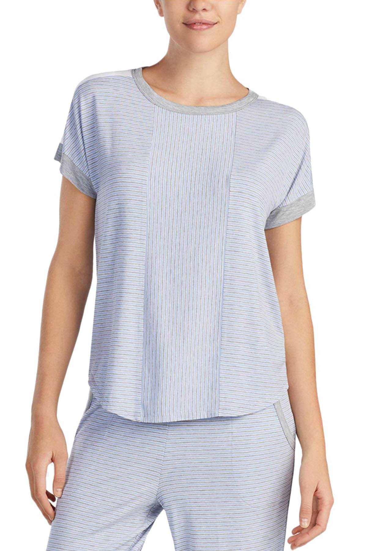 DKNY Heather Stripe Contrast Trim Lounge Tee