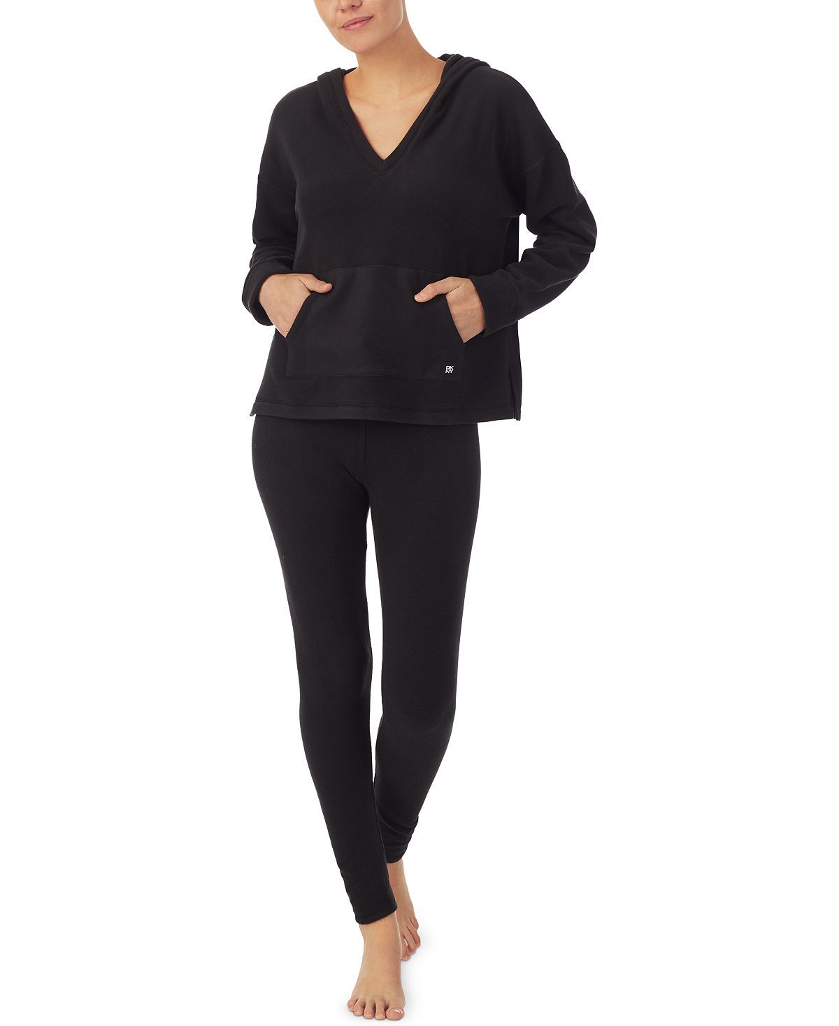 Dkny Kangaroo Pocket Hoodie And Sleek Legging Pajama Set Black