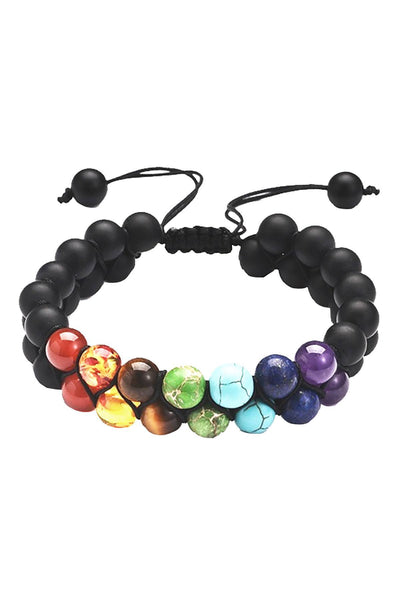 Double-Layer Matte Black Onyx 7-Chakra Adjustable Healing Bracelet