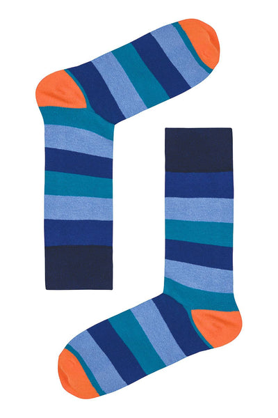 Drake & Hutch Blue/Teal/Orange Multi-Stripe Unisex Crew Socks