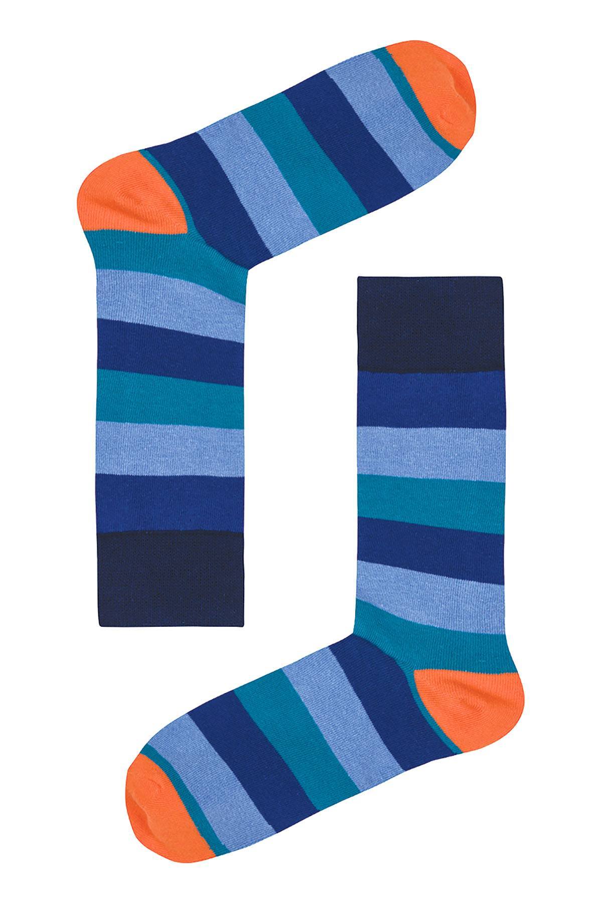 Drake & Hutch Blue/Teal/Orange Multi-Stripe Unisex Crew Socks