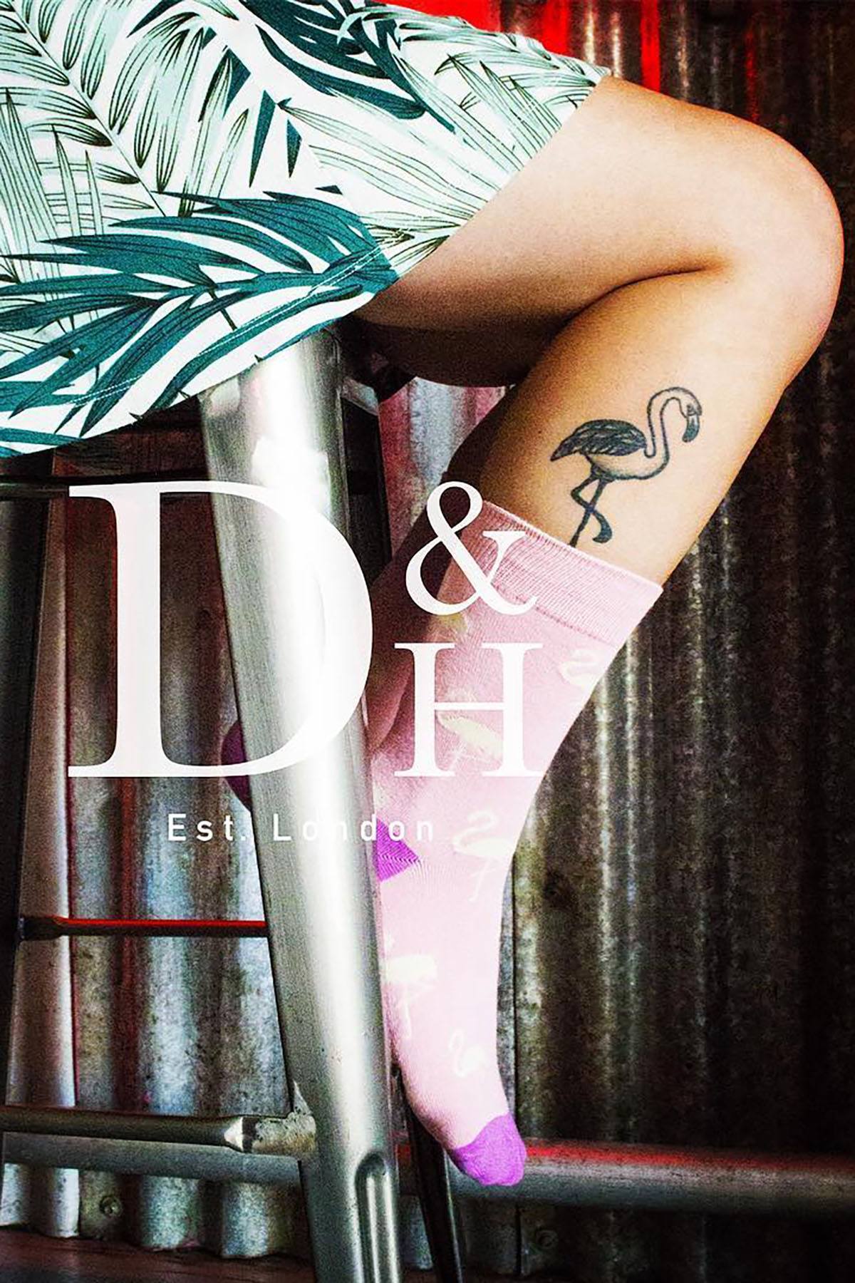 Drake & Hutch Pink 'Funky Flamingo' Unisex Crew Socks