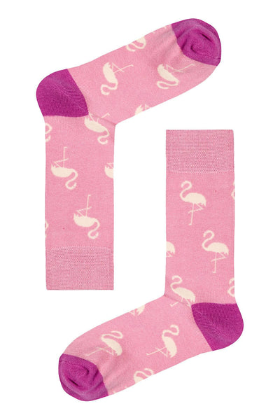 Drake & Hutch Pink 'Funky Flamingo' Unisex Crew Socks