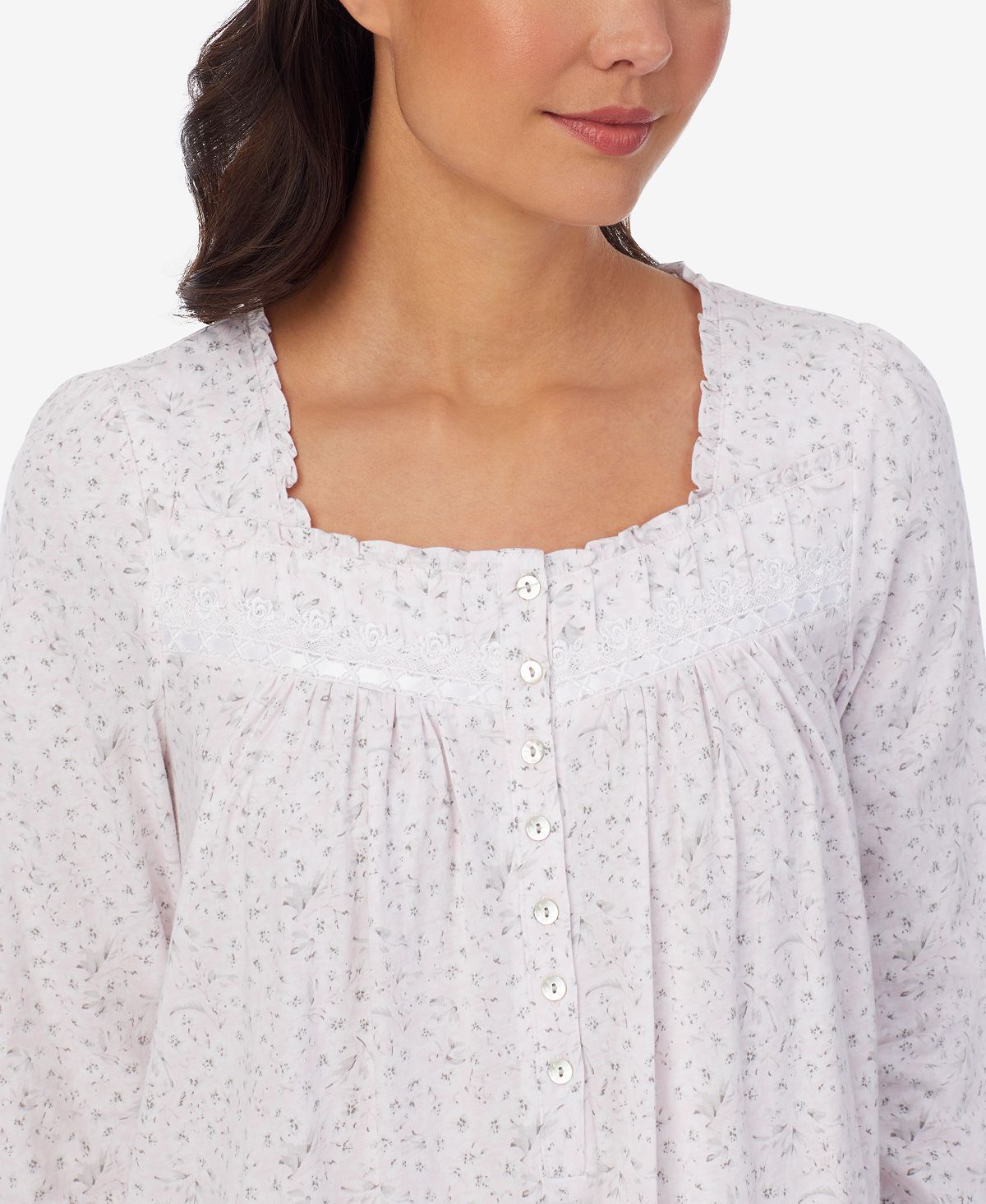 Eileen West Printed Cotton Jersey Long-sleeve Nightgown Pink Garden