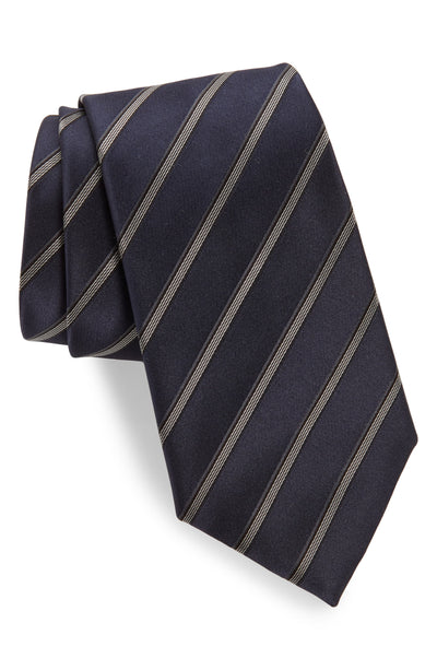 Emporio Armani Men's Stripe Silk Blend Tie, Size Regular - Blue night blue