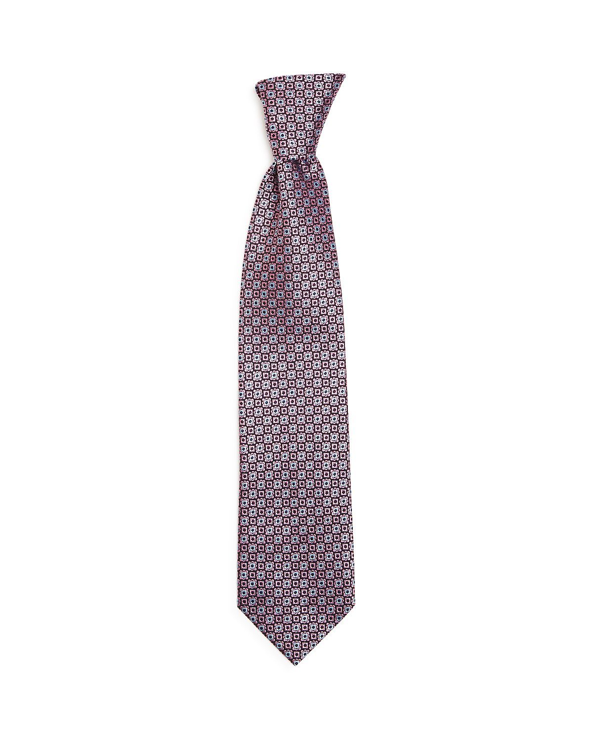 Ermenegildo Zegna Geometric Floral Check Silk Classic Tie Pink Fan