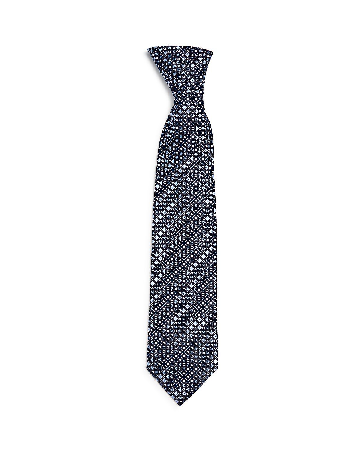 Ermenegildo Zegna Neat Floral Grid Silk Classic Tie Blue Fan