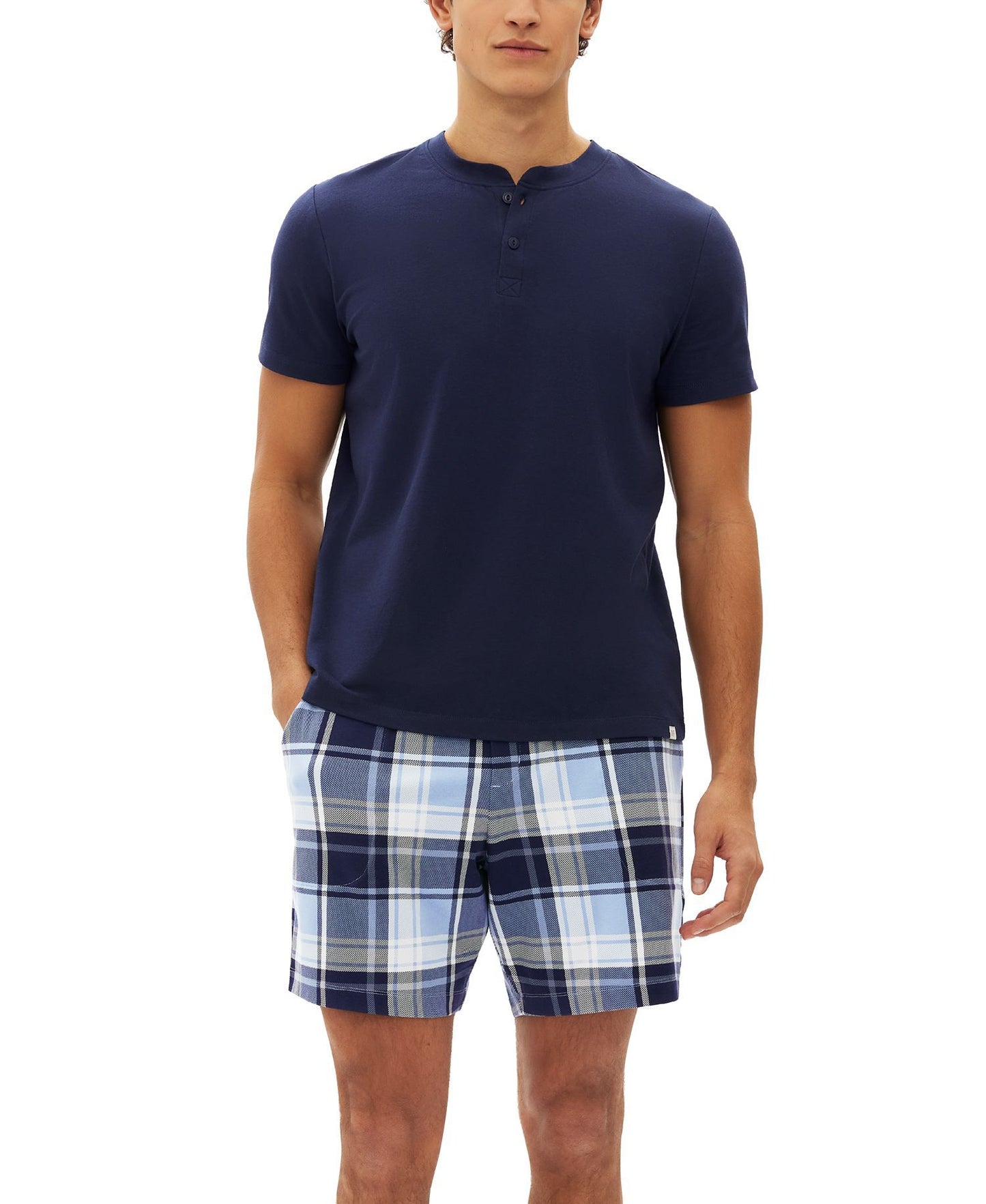 GAP 2-Pc. Solid Henley & Plaid Pajama Shorts Set