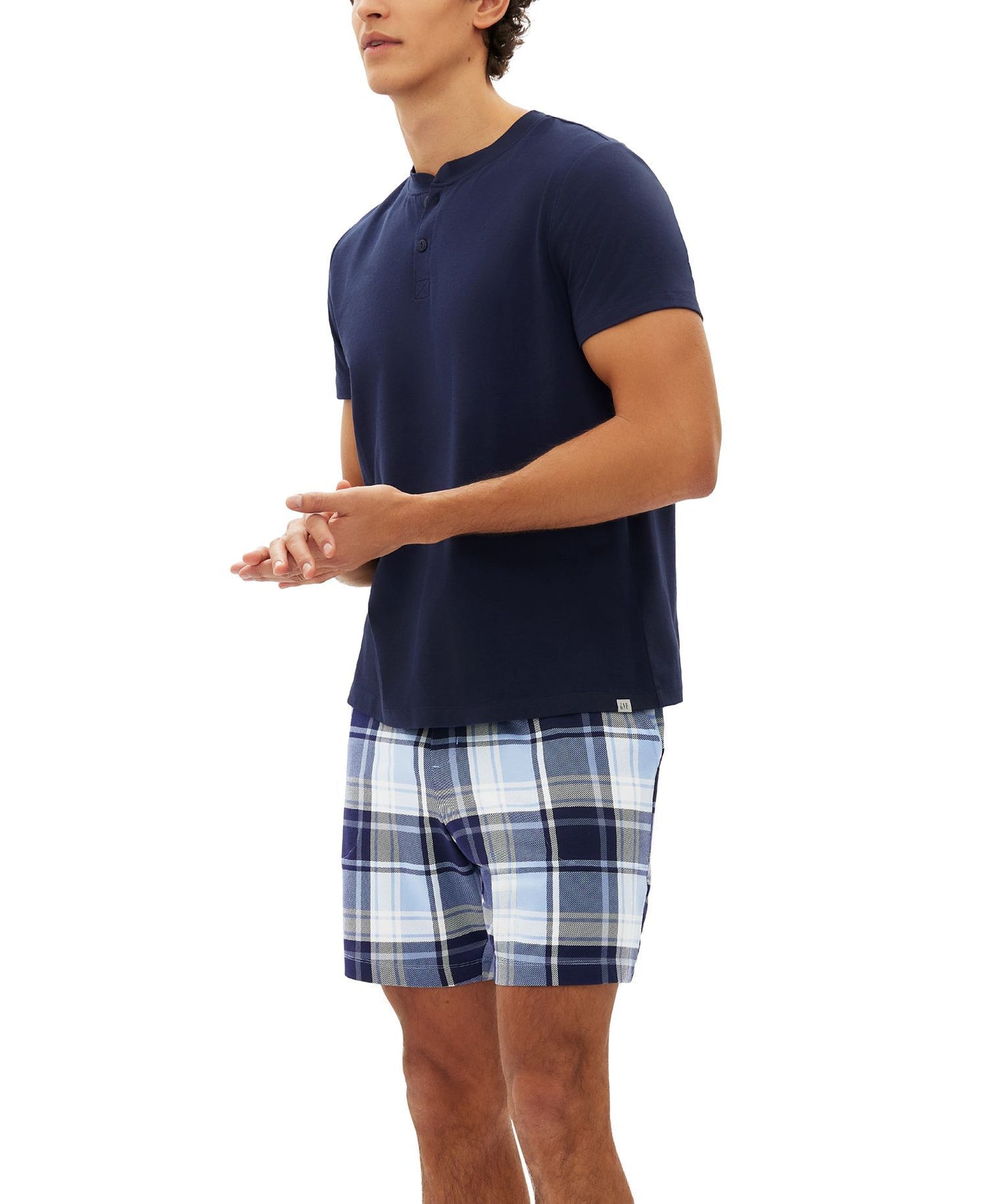 GAP 2-Pc. Solid Henley & Plaid Pajama Shorts Set
