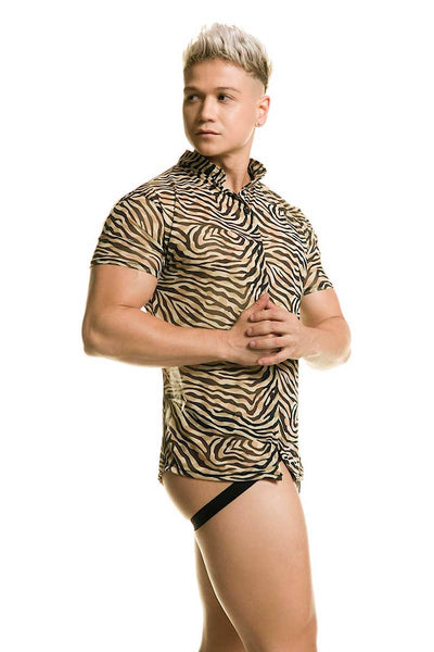 Gigo Tiger Mesh Print Short Sleeve Shirt