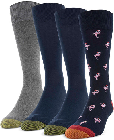 Gold Toe 4-pack Santa Flamingo Socks New Navy, Midnight, Grey Heather, Midnight