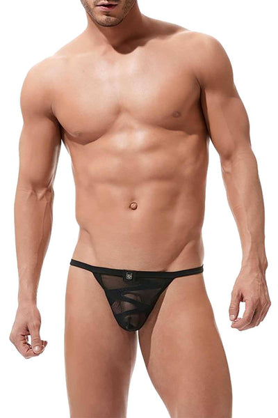 Gregg Homme Black High Line Laser Cut Embroidered Pouch G-String