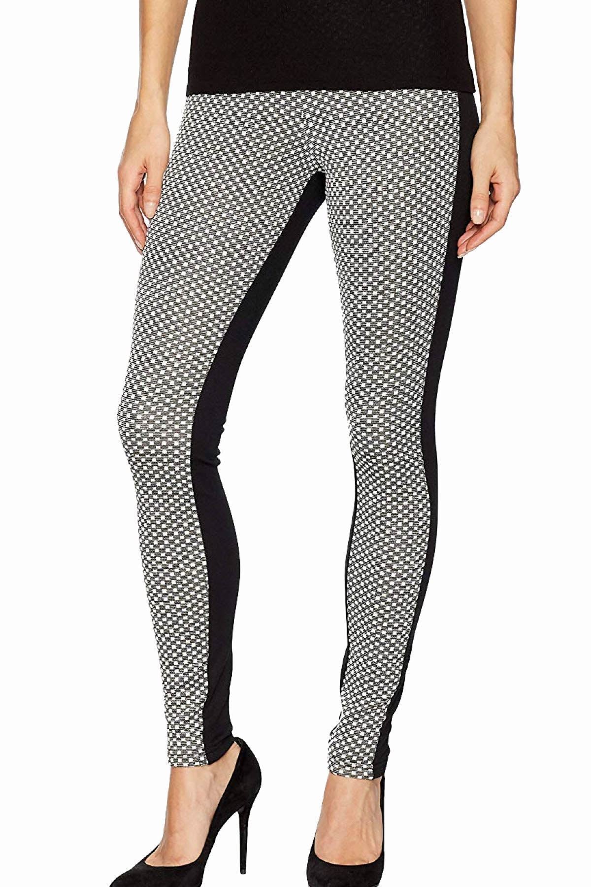 HUE Black/White Metallic-Glitz Check Ponte Legging