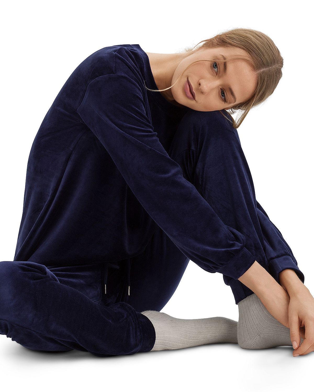 Hanro Long Sleeve Velour Sleep Shirt Intense Blue