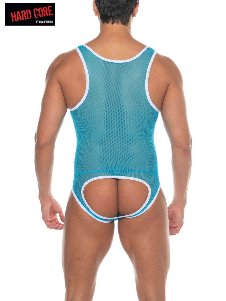 Hard Core Turquoise Tryst Backless Mesh Singlet