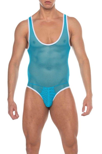 Hard Core Turquoise Tryst Backless Mesh Singlet
