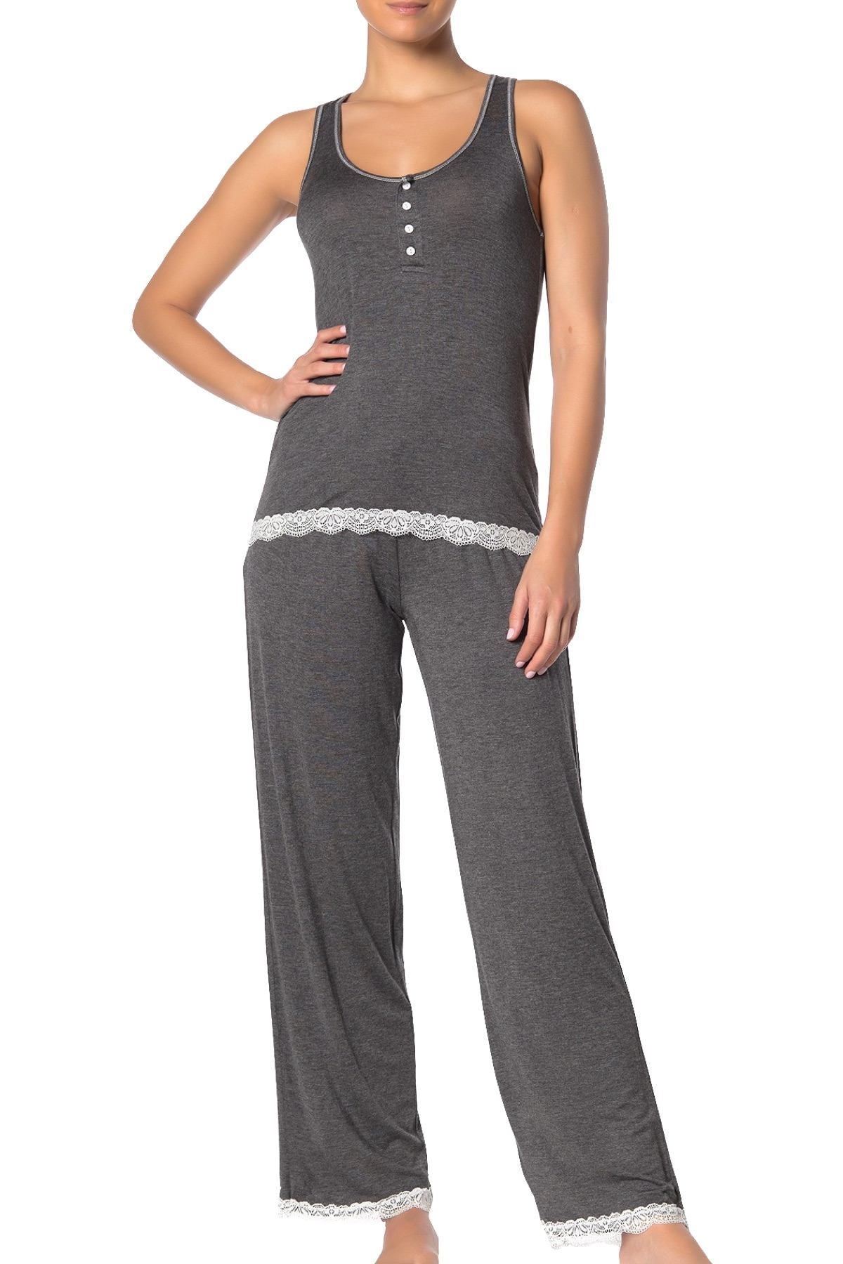 Honeydew Intimates Charcoal/Cream Long Babycakes Pajama Set