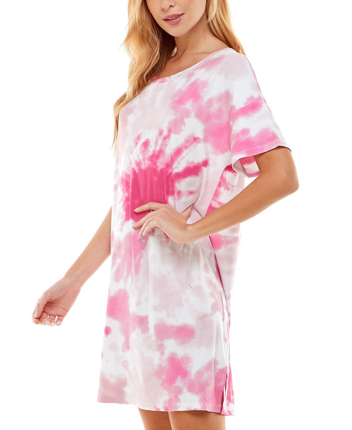 Jaclyn Intimates Super-soft Short Sleeve Sleep Shirt Daydream Tie Dye White