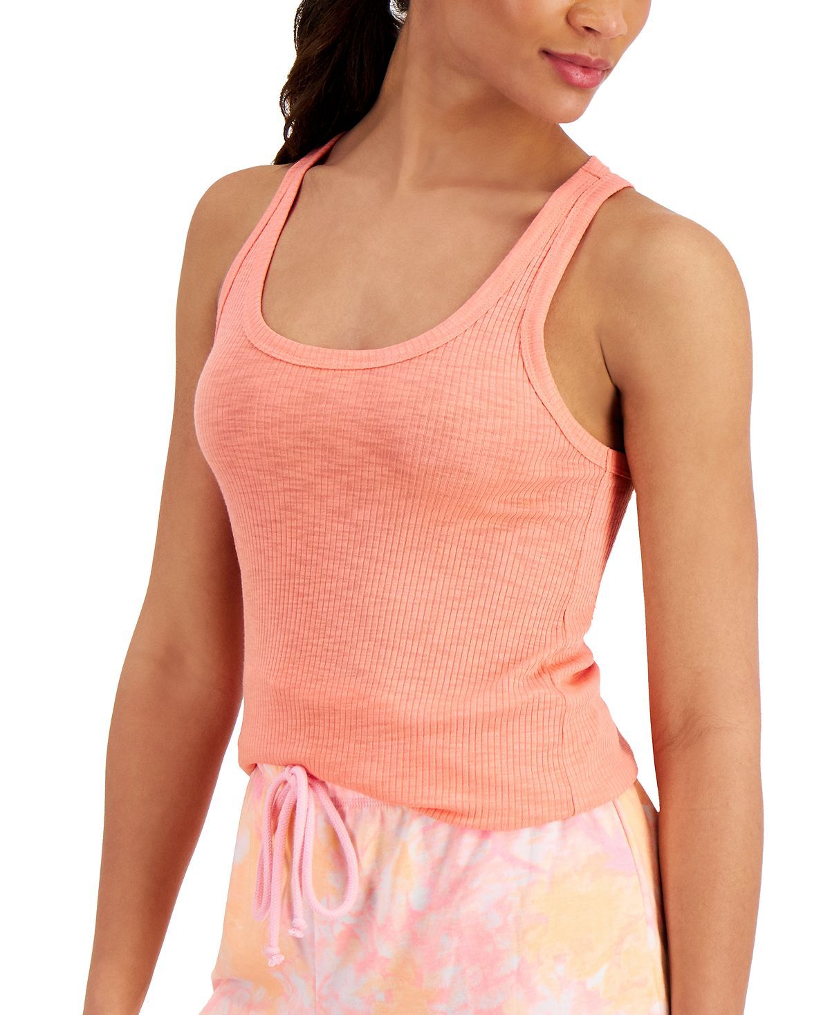 Jenni Basic Solid Ribbed Tank Top Shell Pink