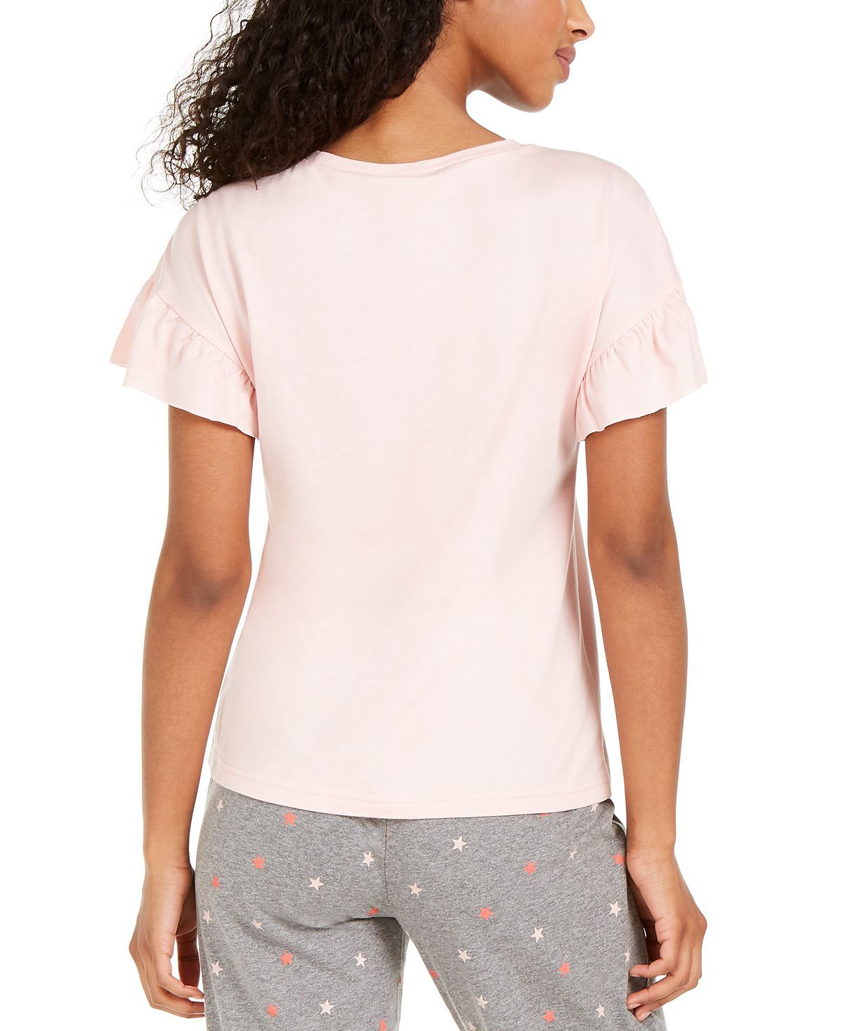 Jenni Ruffle-sleeve Pajama T-shirt Peachskin