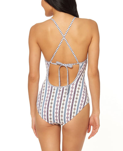 Jessica Simpson Moroccan Stripe Printed One-piece Swimsuit White Multi