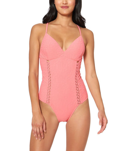 Jessica Simpson Rose Bay Textured One-piece Swimsuit Melon