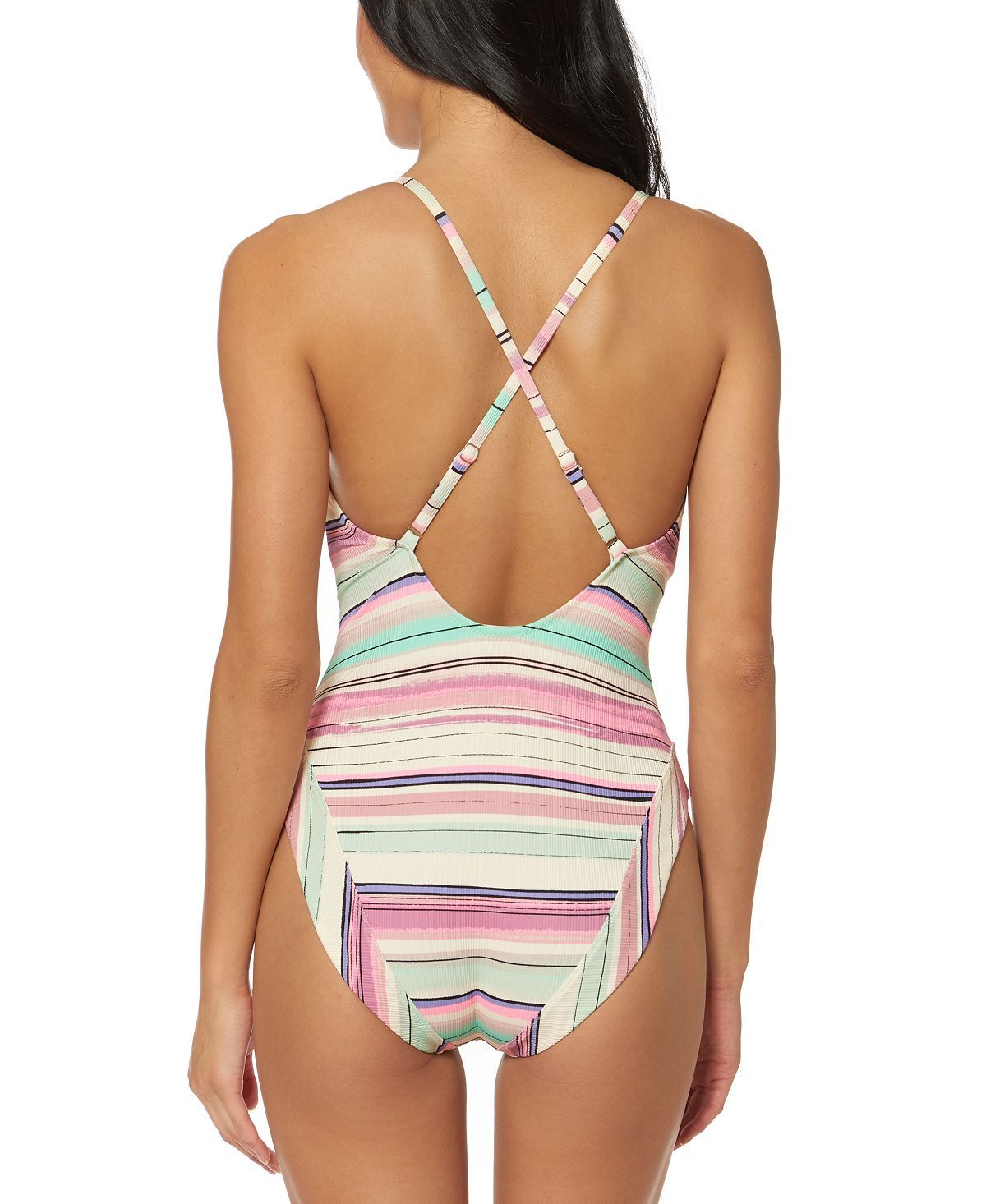 Jessica Simpson Striped Cross-back One-piece Swimsuit Push Multi